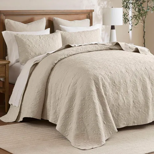 Miniatura 10 de Madison Park Quebec - Colcha acolchada reversible estilo damasco, ideal para todas las estaciones, juego de cama de colcha ligera y fundas a juego