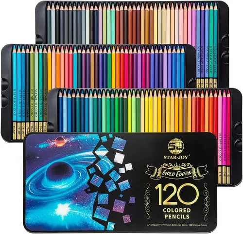 SJ STAR-JOY Edición Oro 120 Lápices de Colores para Colorear para Adultos, Lápices de Color Premier para Capas, Sombreado, Mezcla, Regalos de