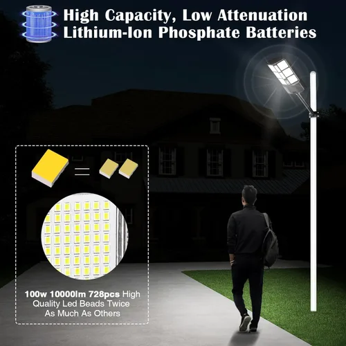 Miniatura 6 de ZJOJO Luz solar de calle de 800 W, impermeable, 15000 lúmenes, 728 luces LED solares para exteriores del atardecer al amanecer, luz LED
