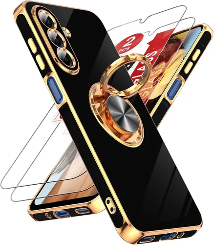 Miniatura 40 de LeYi Funda para Samsung Galaxy S22 Ultra con soporte de anillo giratorio de 360°, soporte magnético, chapado en oro rosa, borde protector para Negro