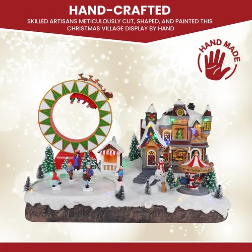 Miniatura 4 de Christmas Village Grand Carnival – Aldea musical animada de nieve preiluminada con patinadores en movimiento, trineo de renos de Papá Noel, tiovivo