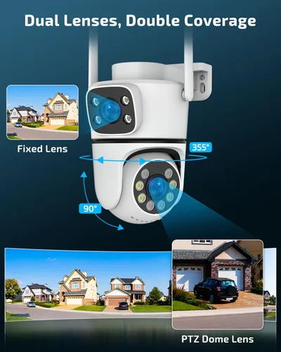 Miniatura 2 de OHWOAI Cámara de seguridad al aire libre inalámbrica de doble vista, cámaras de vigilancia 2.4G/5G WiFi PTZ con visión nocturna a