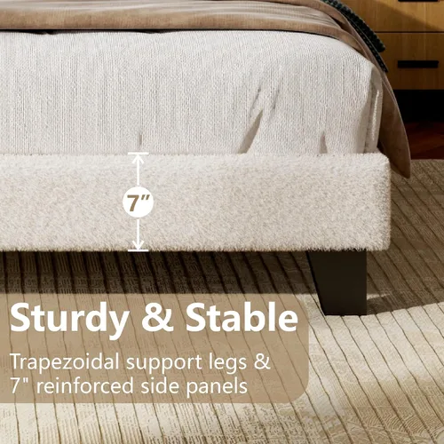Miniatura 6 de Armazón de Cama Tamaño Completo con Cabecera Ajustable, Cama Plataforma Boucle Cloud con Listones de Madera, Base para Colchón, No Necesita Somier