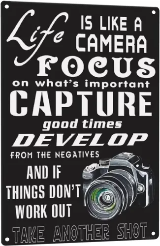 GCOCL Cartel de hojalata para decoración de pared con texto en inglés "Life is Like A Camer", 8 x 12 pulgadas, vintage, para oficina, sala de estar,