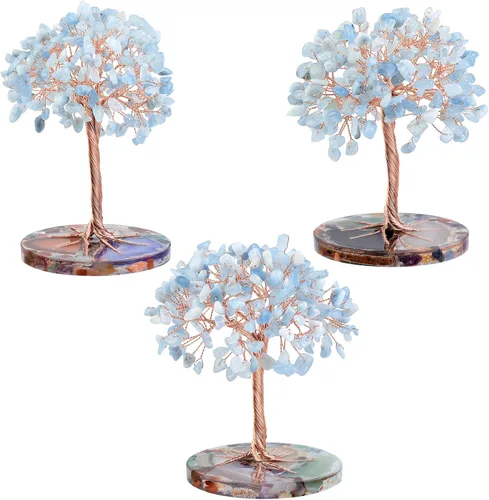 Miniatura 6 de mookaitedecor Árbol de cristal de aguamarina natural con base de ágata, árbol de dinero de la suerte, decoración de Feng Shui para el hogar