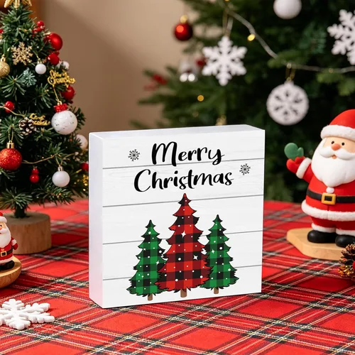 Miniatura 7 de Decoraciones navideñas para interiores, decoración de Navidad, mesa, hogar, habitación, oficina, baño, búfalo, caja de madera, letrero de madera