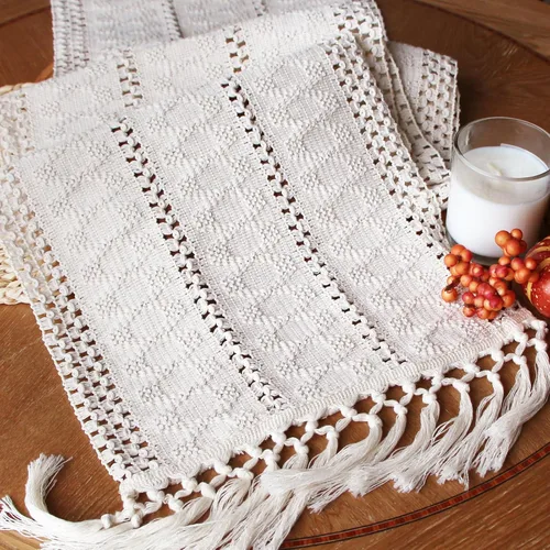 Miniatura 12 de FEXIA Camino de Mesa Negro con Borlas de 72 Pulgadas Macramé Boho Estilo Granja Camino de Mesa para Decoración de Dormitorio y Comedor