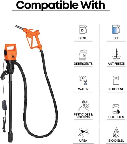 Miniatura 7 de Groz Bomba de tambor eléctrica de 12 V CC para tambores de 55 galones y bolsas IBC, flujo de 4.86 GPM, tubo telescópico ajustable de 33.5-49