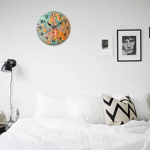 Miniatura 4 de Reloj de pared de madera con mapa del mundo antiguo, estilo nostálgico, Atlas histórico, diseño vintage, impresión de madera, reloj de pared