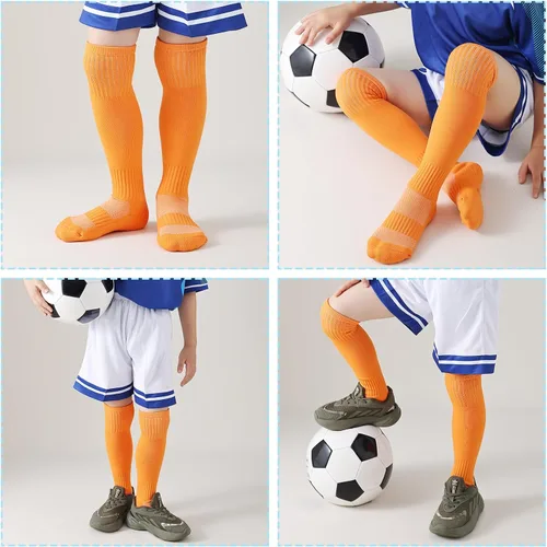 Miniatura 6 de hakugoo Calcetines de fútbol para niños, calcetines altos hasta la rodilla, calcetines de béisbol con suela acolchada para niños y niñas, 2 pares