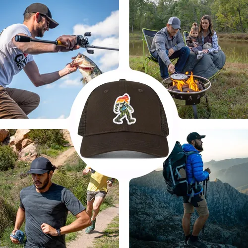 Miniatura 5 de Gorra de cuero de malla Bigfoot para hombre, gran cierre de Snapback, sombrero Sasquatch para caza y senderismo