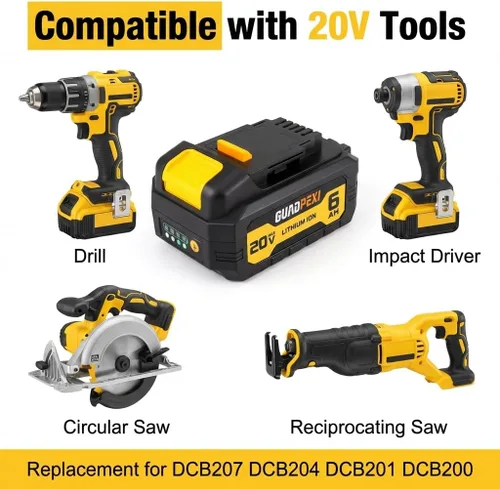 Miniatura 3 de Paquete de 2 baterías de repuesto de 6.0Ah 20V MAX compatibles con herramientas DW 20V, repuesto de iones de litio para DCB200 DCB201 DCB204 DCB207