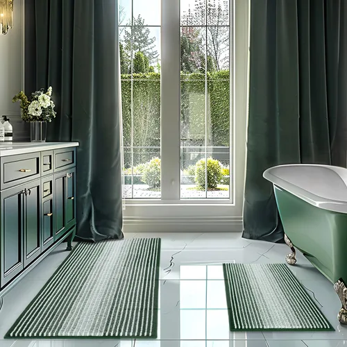 Miniatura 18 de BSICPRO Juegos de Alfombras y Tapetes para Baño, Juego de Alfombra de Baño de Felpilla Gruesa Absorbente de 2 Piezas Antideslizante, Tapetes Suaves