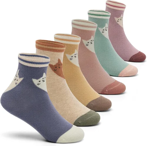 Miniatura 11 de Aisyee Calcetines de algodón para niños, calcetines sin costuras para niños, calcetines coloridos de cuarto de punto, paquete de 6