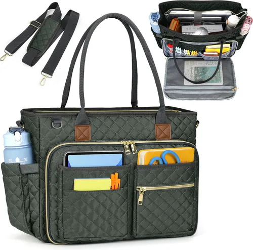 Miniatura 17 de RAINSMORE Bolsa de mano para profesores, bolsa de computadora portátil de 15.6 pulgadas para mujer, bolsas de trabajo, bolsa de enfermera, bolsa