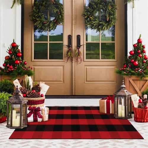 Miniatura 27 de KIMODE Alfombras para puerta delantera de 24"x35", alfombra reversible lavable para decorar el porche de una casa de campo, alfombras a rayas por