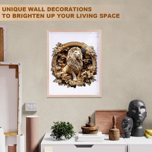 Miniatura 7 de Rompecabezas de madera para adultos, rompecabezas de madera de león del bosque, efecto visual 3D, forma única, rompecabezas de madera de animales