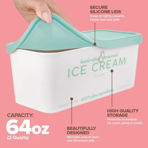 Miniatura 3 de Recipientes para helados con tapas herméticas de silicona (paquete de 2) de 2 cuartos de galón cada uno, recipientes reutilizables para congeladores