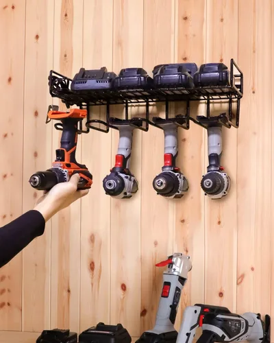 Miniatura 8 de UNITEDPOWER Soporte organizador de herramientas eléctricas montado en la pared, estante de almacenamiento resistente con estante para herramientas