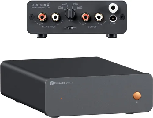 Fosi Audio Box X5 Preamplificador Phono para tocadiscos, mini preamplificador de audio para el hogar para cartucho MM & MC, tocadiscos/fonógrafo,