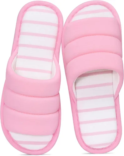 Miniatura 13 de Shevalues Pantuflas con punta abierta para mujer y hombre, de algodón suave, para interior, con espuma viscoelástica, fáciles de poner, pantuflas