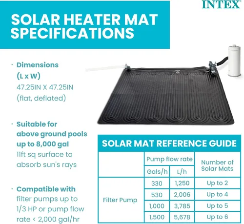 Miniatura 3 de Intex Tapete solar para calentador de piscina de 47 x 47 pulgadas para piscina sobre el suelo de 8,000 galones con accesorio de manguera y válvula
