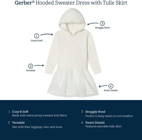 Miniatura 6 de Gerber Vestido tipo suéter para bebés y niñas pequeñas con falda de tul