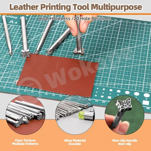 Miniatura 4 de Wokape 23 herramientas de estampado de cuero, el kit de estampado de cuero contiene 20 herramientas de talla de cuero de diferentes formas