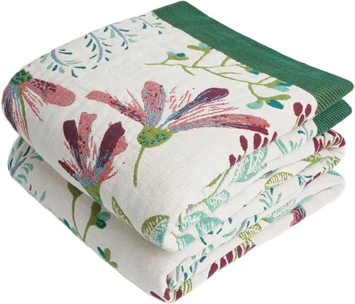 Miniatura 46 de VANJOROY - Manta bohemia de 100% algodón orgánico, transpirable, ultrasuave, decoración rústica, manta decorativa con diseño floral para todas