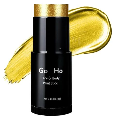 Go Ho Pintura Facial Dorada Mezclable en Crema (1.06 oz), Barra de Pintura Facial Dorada Impermeable para Halloween Cosplay Zombi Vampiro Esqueleto