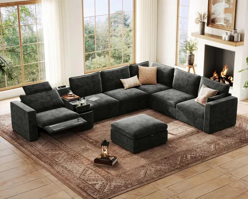 Miniatura 23 de Sofá reclinable eléctrico de 102.8 pulgadas con reposacabezas, sofá reclinable modular Cloud de gran tamaño con mesa, cajón de almacenamiento, Blanco