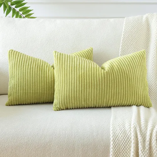 Miniatura 11 de OTOSTAR Paquete de 2 fundas de almohada decorativas de pana suave a rayas, cuadradas, decoración del hogar, fundas de almohada para sofá, cama, sala