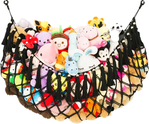 Miniatura 8 de Red grande para animales de peluche o hamaca para pared plana montada en la pared, hamaca de juguete de macramé hecha a mano, exhibición de felpa