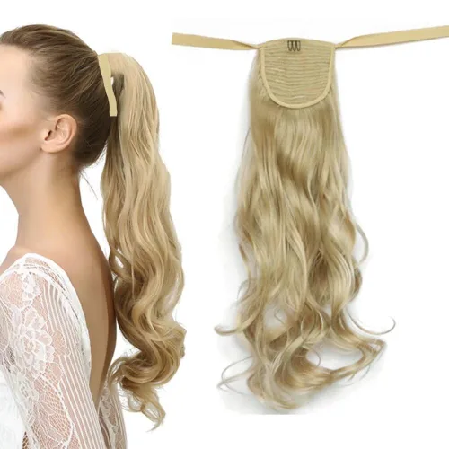 Miniatura 17 de Extensión de cabello sintético rizado con clip, cola de caballo larga, con clip, para niñas, mujeres y mujeres