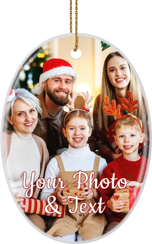 Miniatura 47 de Paquete de 4 adornos de Navidad personalizados 2025 de cerámica personalizada con foto y texto para decoración de árbol de Navidad, primera Navidad