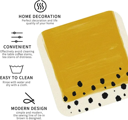 Miniatura 4 de Juego de 4 manteles individuales con estampado amarillo mostaza y negro, de cuero, resistentes a las manchas, para comedor, cocina, antideslizantes