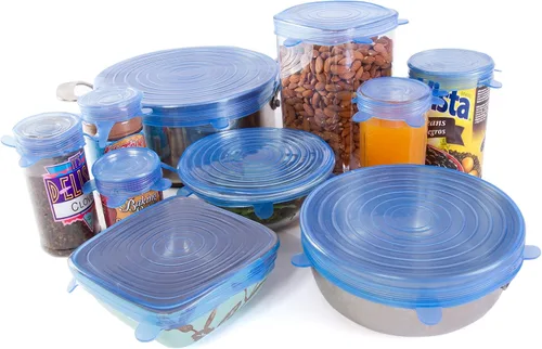 Kitchen + Home - Juego de 10 tapas elásticas de silicona para guardar alimentos, sin BPA, aptas para lavavajillas, microondas, horno y congelador