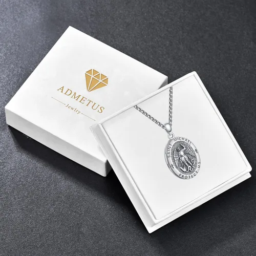 Miniatura 7 de ADMETUS Collar de plata de ley 925 con diseño de santo patrón, collar de amuleto, joyería de cruz para hombre con cadena Rolo de 0.098 in, 22