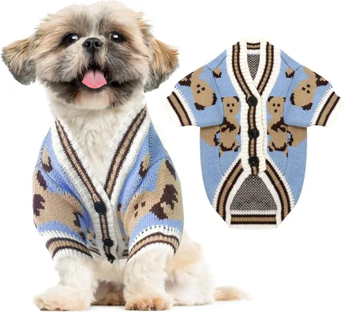 Miniatura 9 de ABRRLO Suéteres para Perros Pequeños Lindos Cárdigans de Perro con Oso Ropa para Perros Pequeños Medianos Niño Niña Cachorro Gato Cárdigan de Punto
