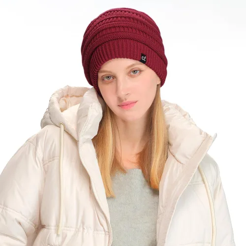 Miniatura 11 de C.C Winter Oversized Beanie Hat with Fuzzy Lining – Thick Knit Thermal Beanie for Cold Weather, Soft Warm Fleece Lined Cap