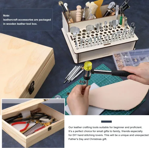 Miniatura 6 de 447 piezas de herramientas para trabajar el cuero, suministros de kit de herramientas para trabajar el cuero con instrucciones, herramientas