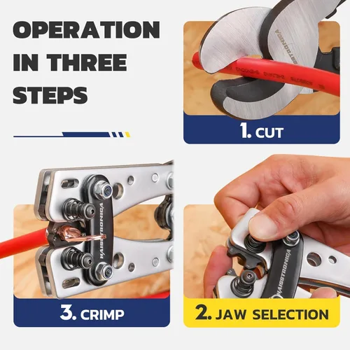 Miniatura 8 de haisstronica Kit de herramientas de engaste de cable de batería resistente, trinquete hexagonal de mango extendido para terminales de cobre