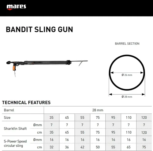 Miniatura 4 de Mares Bandit Sling Speargun - Fusil de pesca submarina duradero y fácil de usar - Mango ergonómico, eje de 7mm y banda elástica circular de 16mm