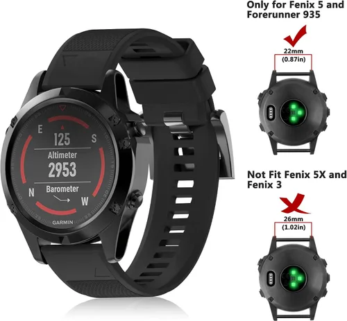 Miniatura 2 de ZEROFIRE Correa de repuesto compatible con Garmin Fenix 5/Fenix 6/Fenix 7, correa de silicona de 0.866 pulgadas para Fenix 8, Fenix E de 1.772
