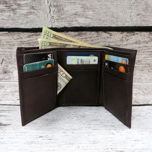 Miniatura 7 de Genuine Leather Tri Fold Personalized Mens Wallet (777)