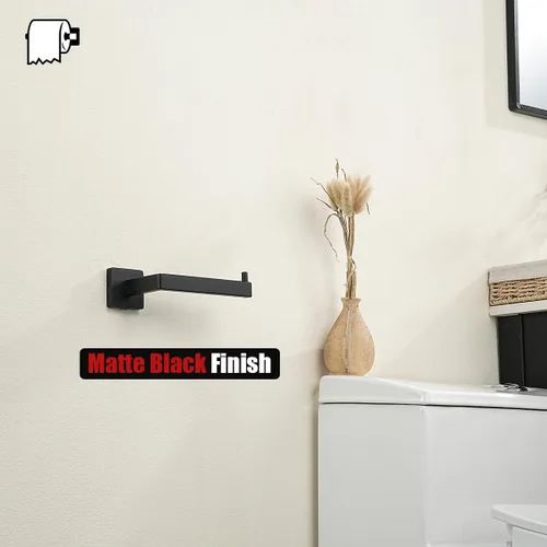 Miniatura 6 de JQK Soporte de papel higiénico negro, dispensador de papel de seda de 0.031 in de grosor de acero inoxidable 304 de 5 pulgadas para baño, soporte