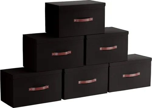 Miniatura 10 de Ornavo Home Paquete de 3 contenedores de almacenamiento plegables con tapa, cesta de almacenamiento plegable de tela de lino, organizador de armario