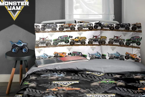 Miniatura 7 de Jay franco Juego de ropa de cama Queen de 5 piezas de Monster Jam Tracks incluye edredón y sábanas con Grave Digger y Megalodon de microfibra suave