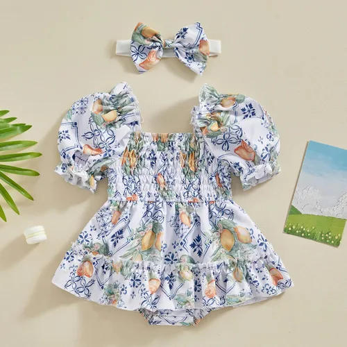 Miniatura 2 de Mameluco de verano para niña, sin mangas, vintage, con burbujas, vestido de mameluco lindo y diadema
