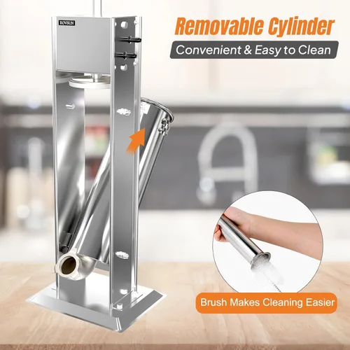 Miniatura 4 de ROVSUN Embutidora de salchichas manual de 15 lb/7 l, máquina de salchichas vertical de dos velocidades de acero inoxidable, máquina de relleno